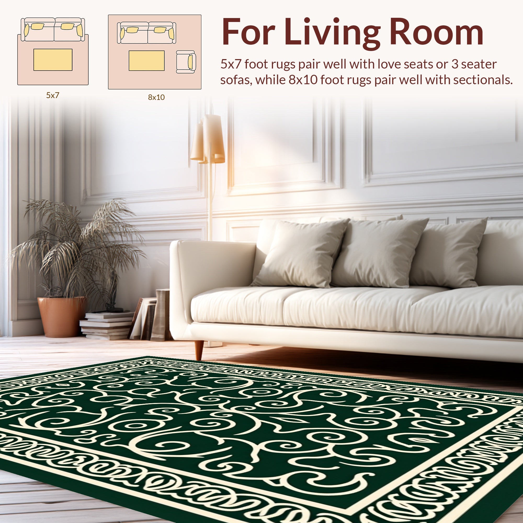 Elegant Ivory Scrollwork Design Rug