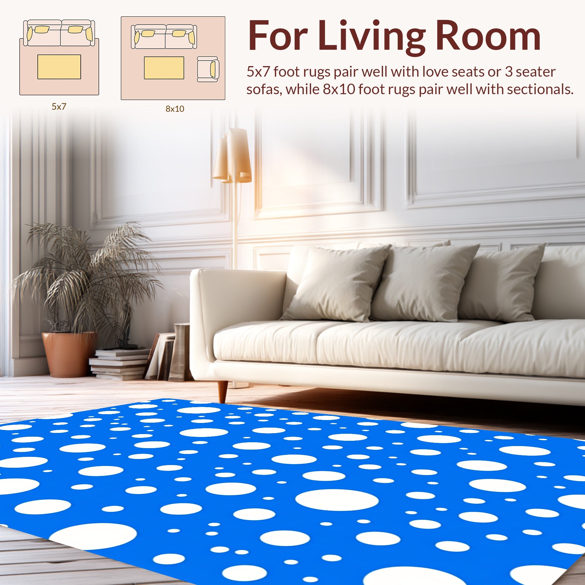 Random White Circles Blue Pattern Rug