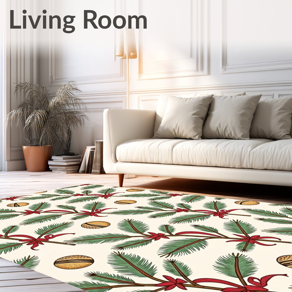 Green Pine Boughs Red Bows Orbs Rug