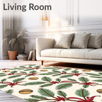 Green Pine Boughs Red Bows Orbs Rug