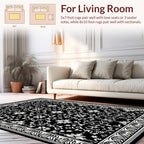 Ornate Floral Black White Pattern Rug