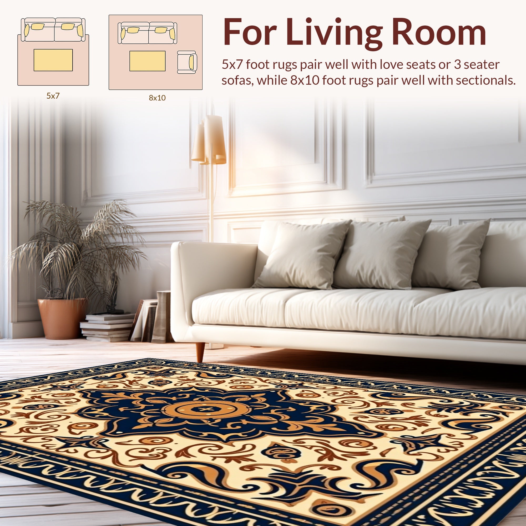 Ornate Navy Gold Floral Pattern Rug