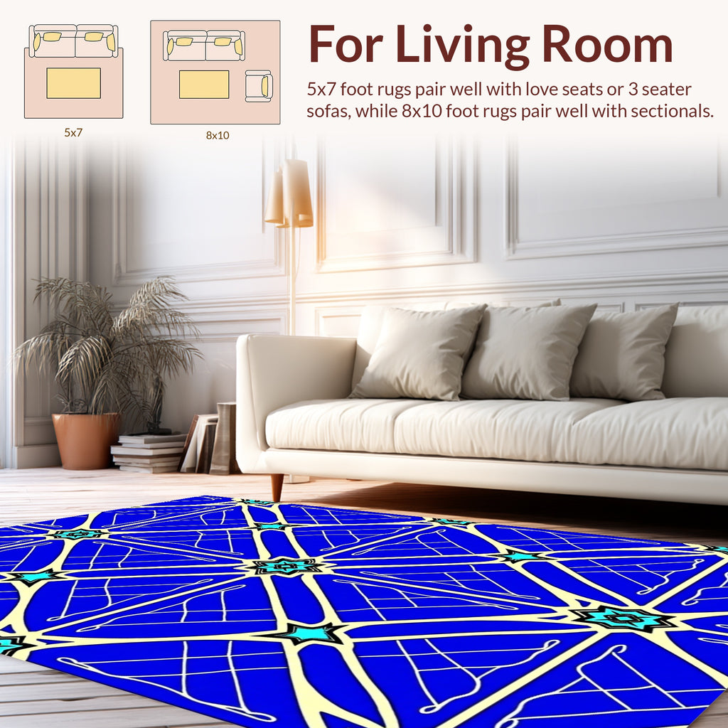 Bold Blue Starburst Geometric Tile Rug