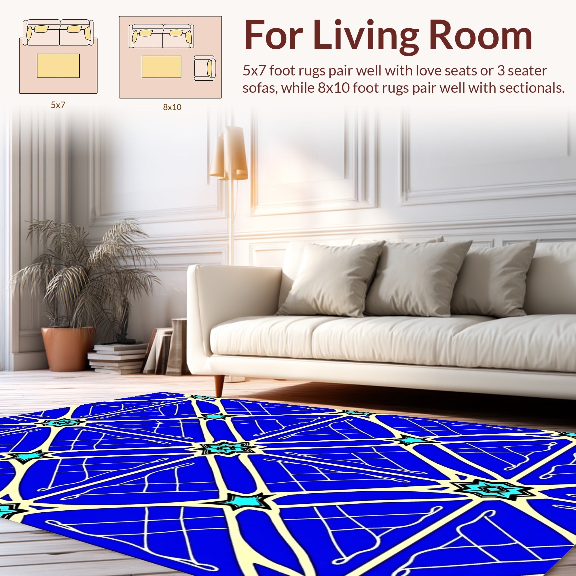 Bold Blue Starburst Geometric Tile Rug