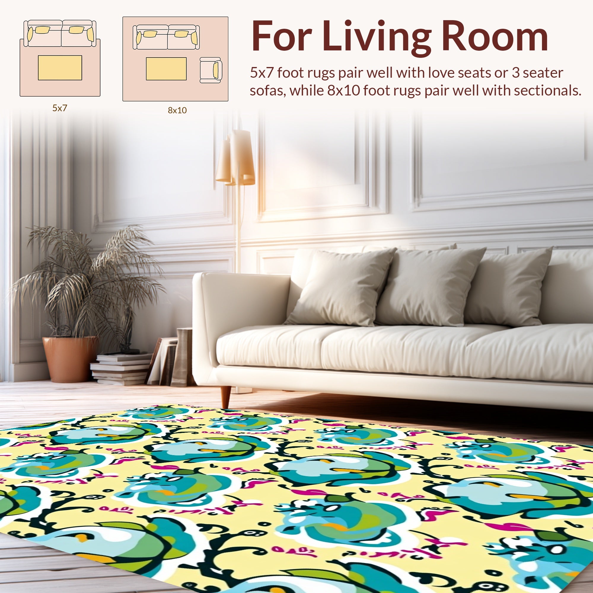 Tidal Blue Abstract Floral Pattern Rug