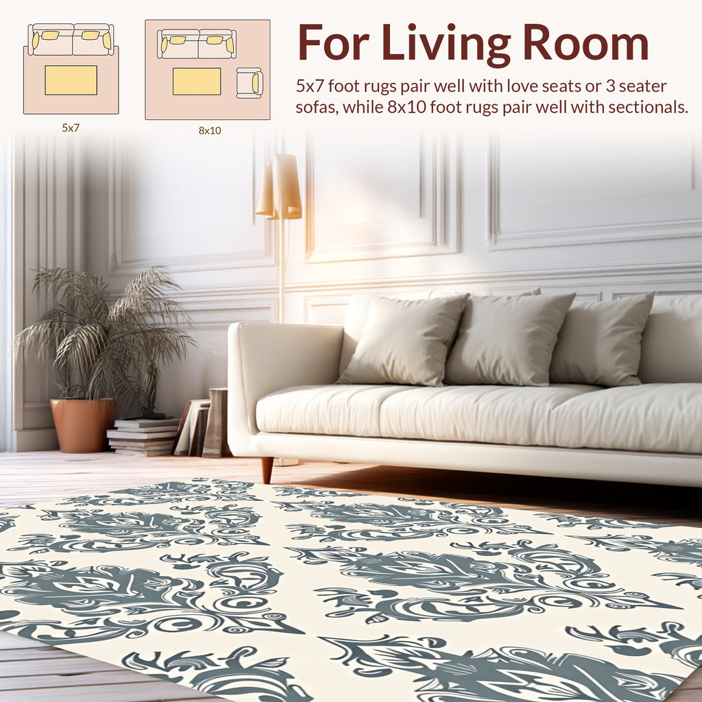 Damask Inspired Floral Scroll Pattern Rug