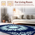 Navy Blue Sunburst Floral Frame Rug