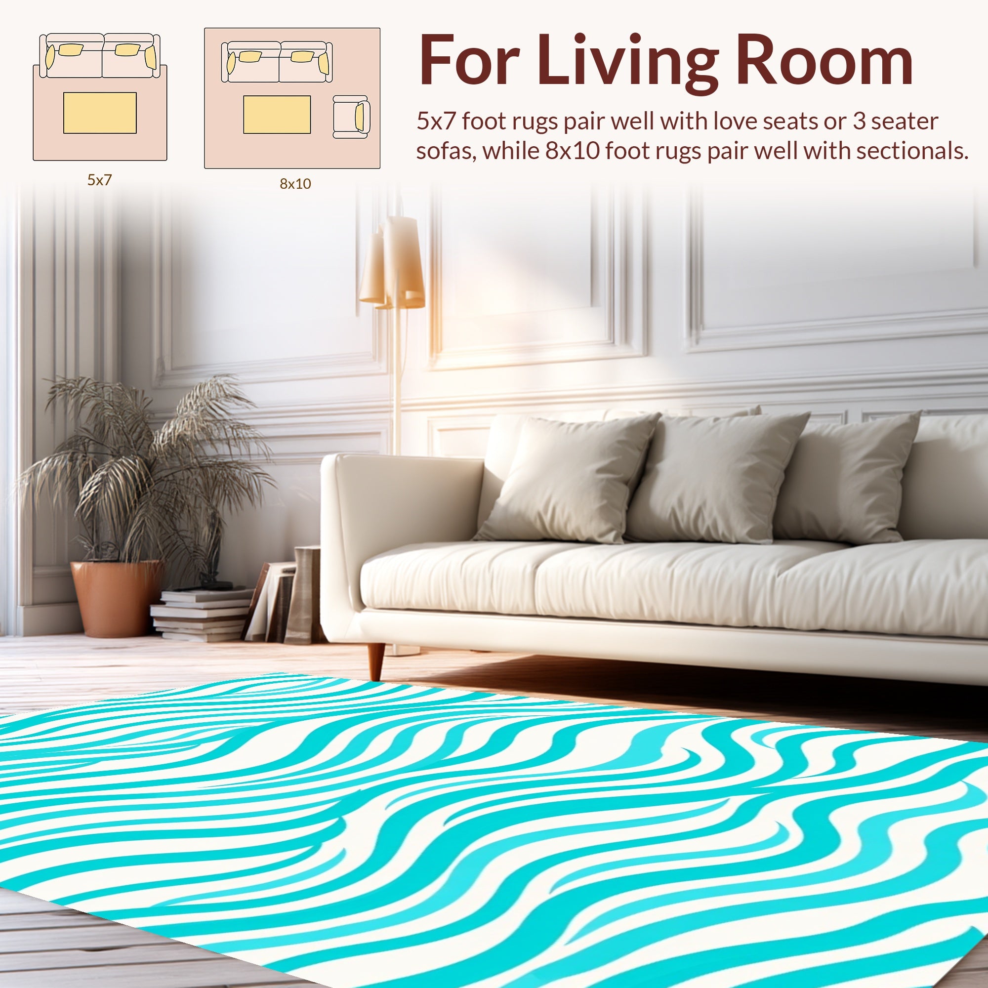 Turquoise Wave Pattern Textile Design Rug