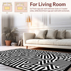 Bold Black White Linear Maze Rug