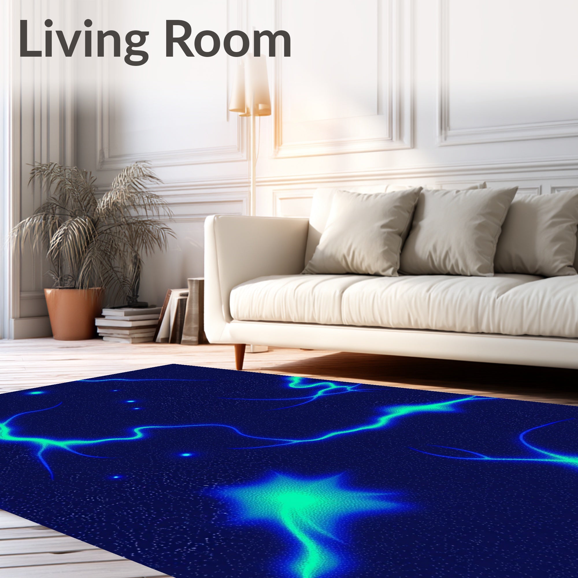 Electric Blue Lightning Swirl Rug