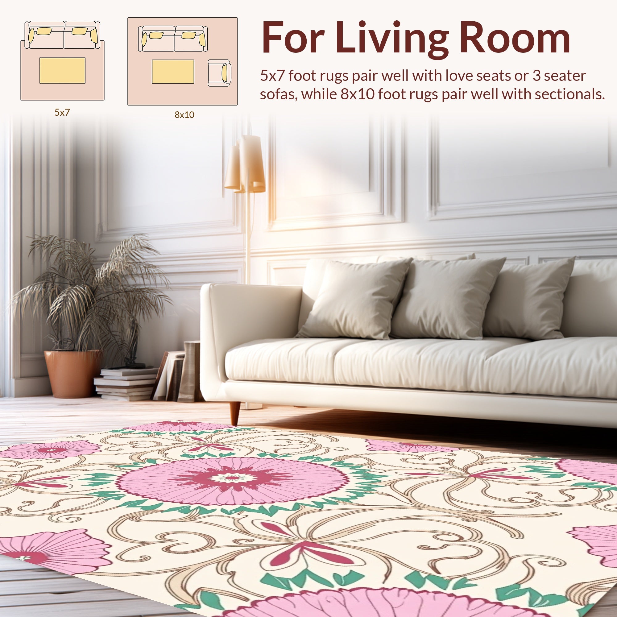 Pink Floral Vines Pattern Rug