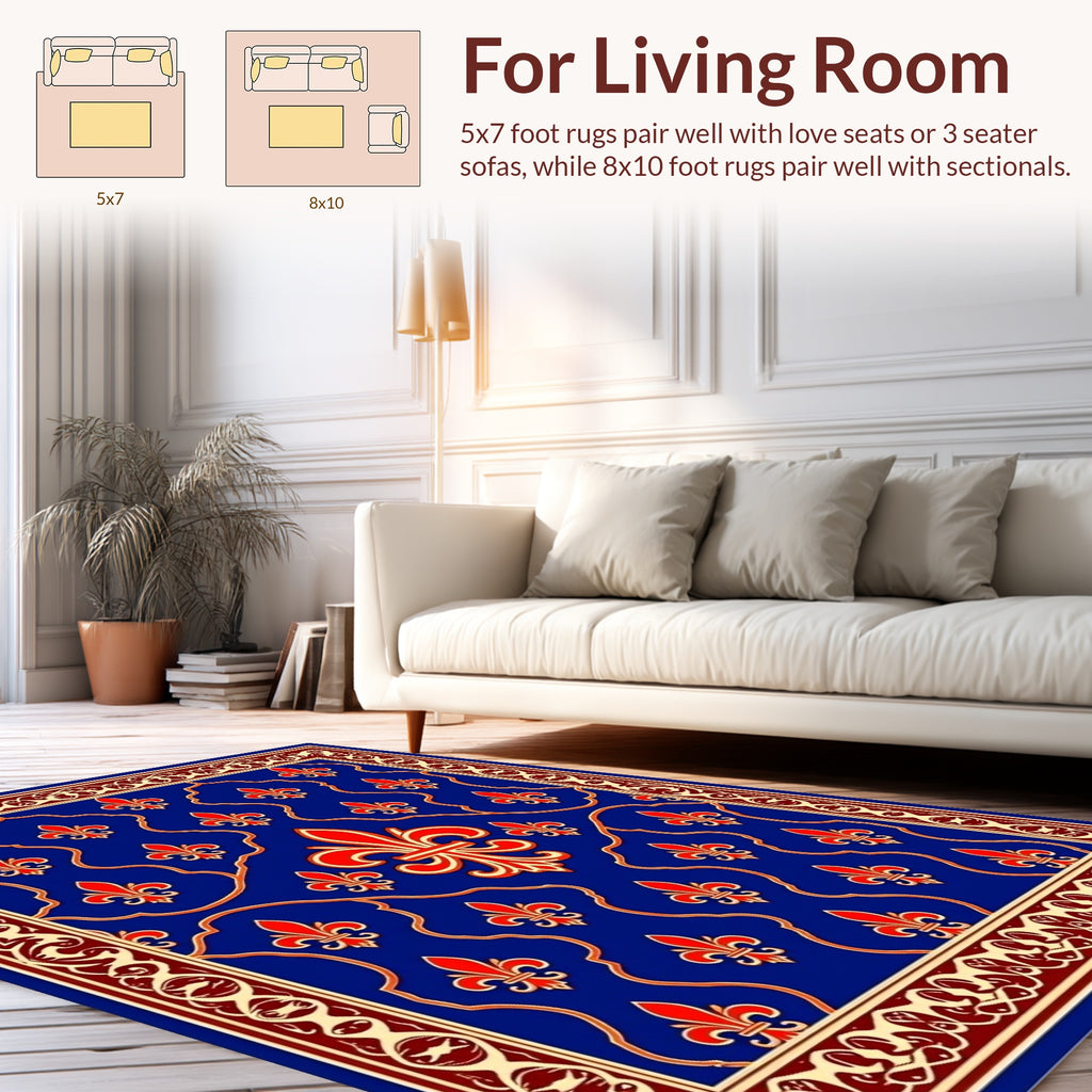 Royal Blue Fleur-de-lis Pattern Rug