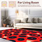 Red Black Abstract Oval Pattern Rug