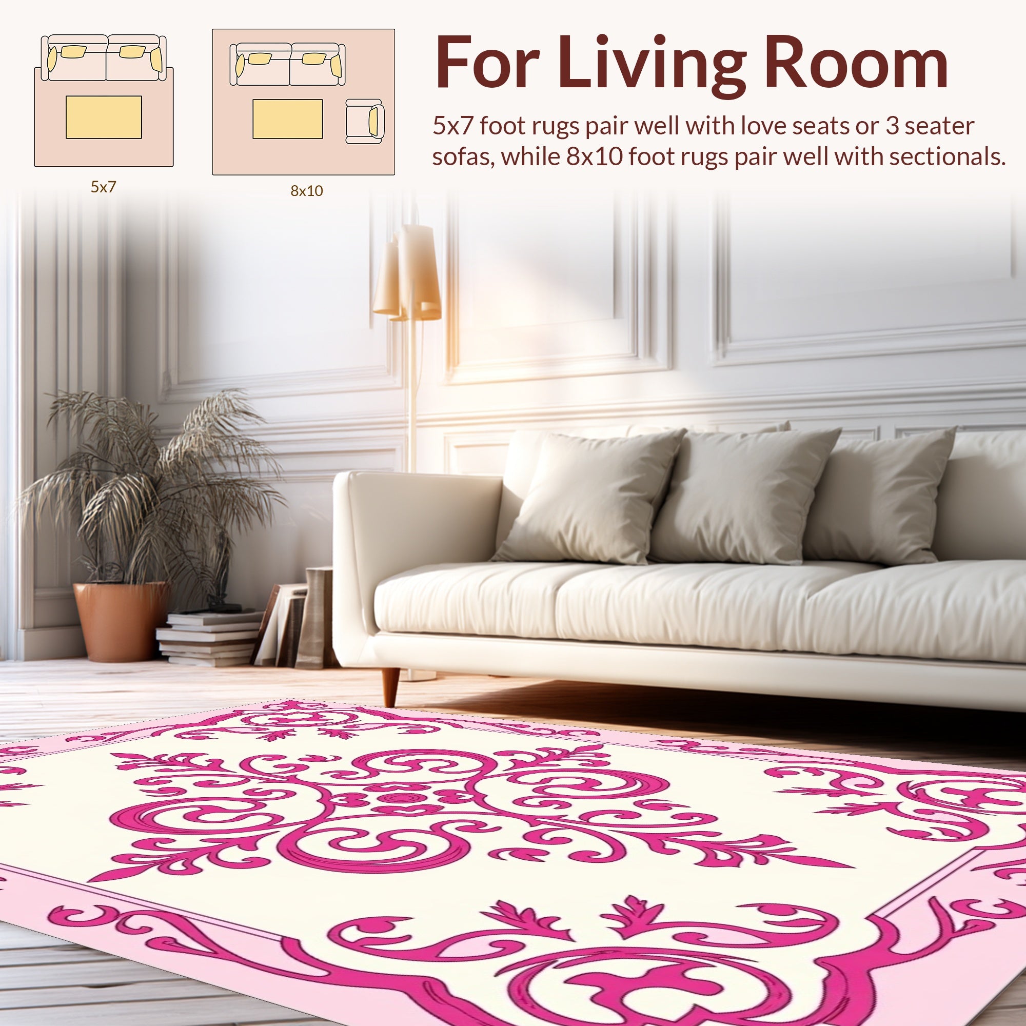 Pink Floral Symmetry Damask Rug