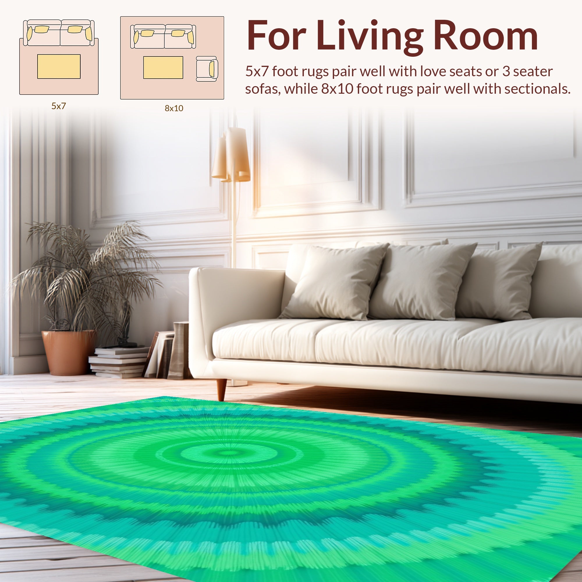 Emerald Green Concentric Sunburst Rug