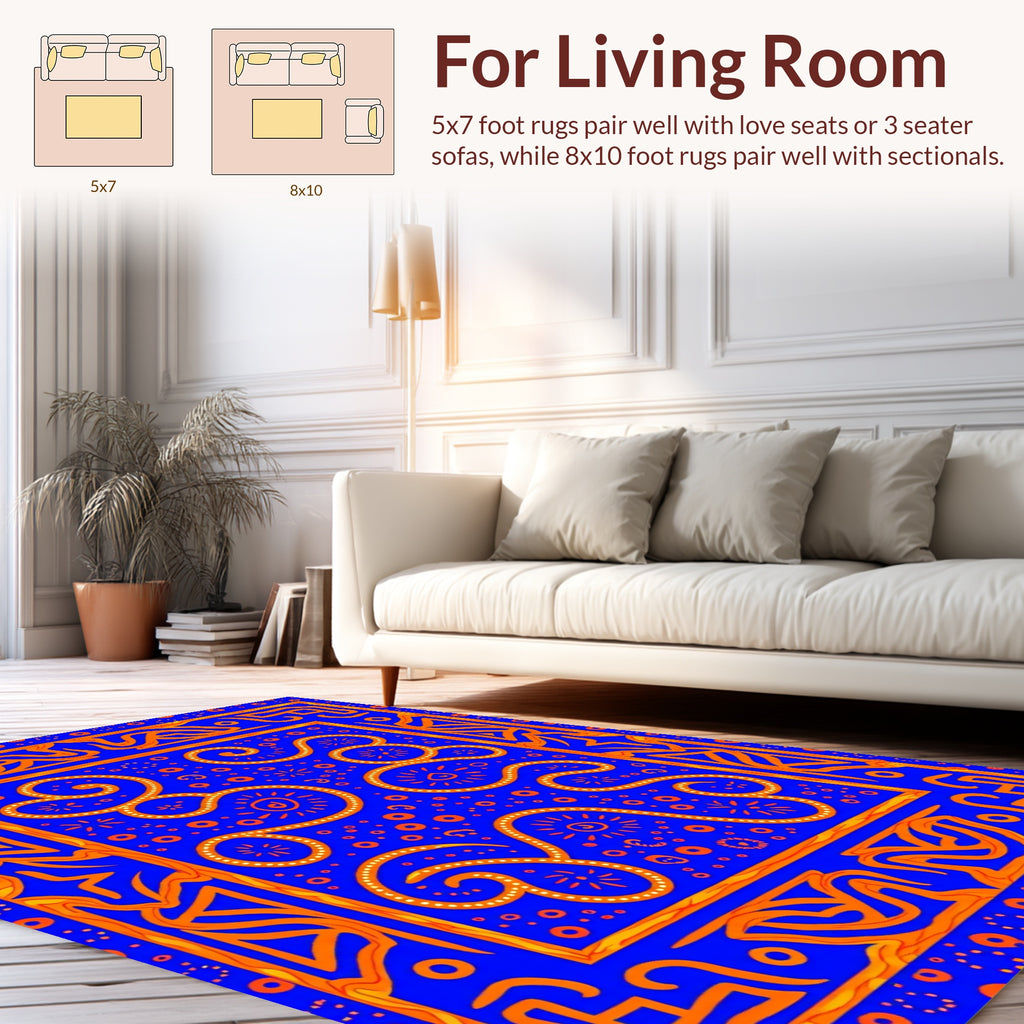 Bold Blue Orange Swirl Pattern Rug