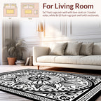 Intricate Black White Circular Pattern Rug
