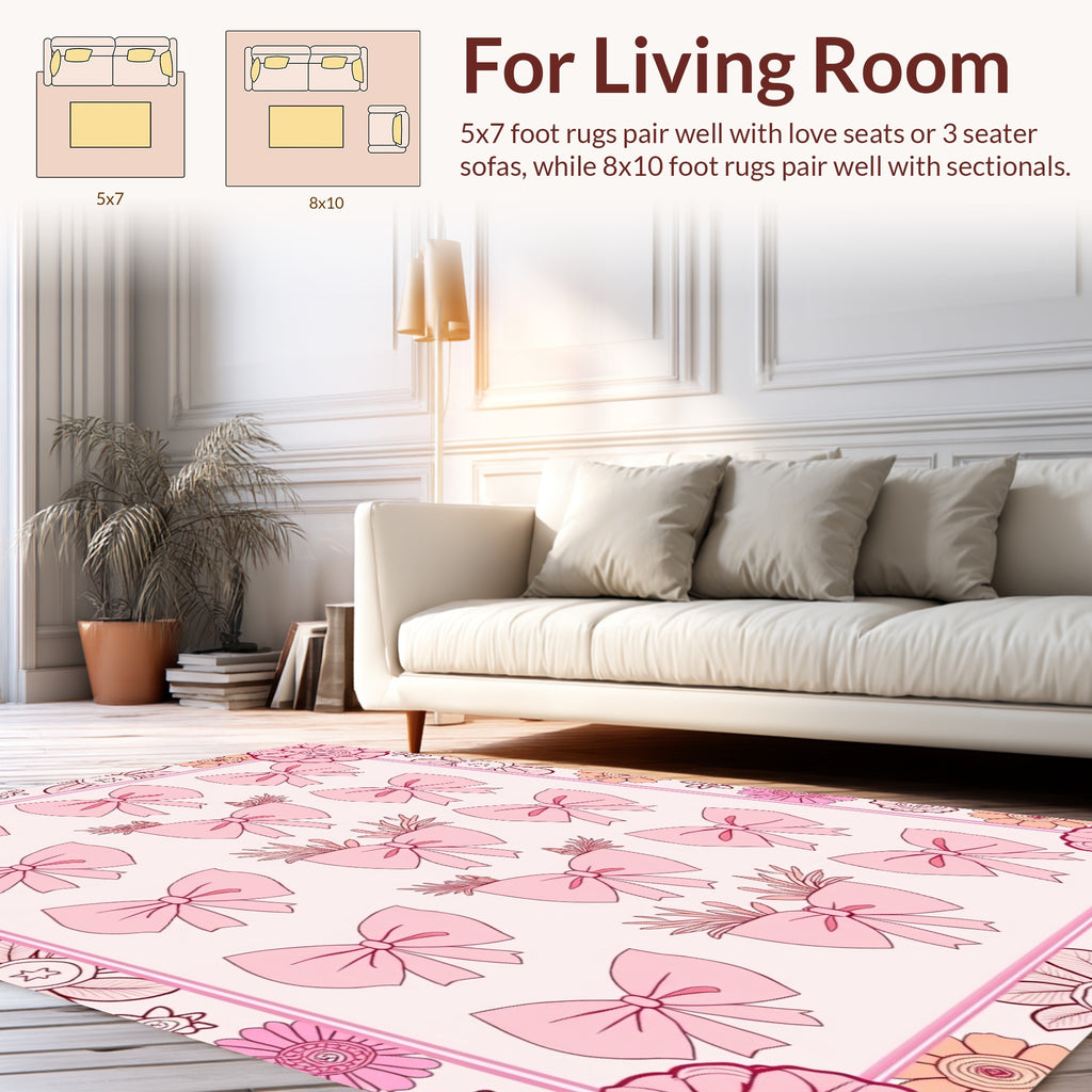 Pink Bows Floral Pattern Rug