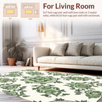 Green Nouveau Rose Scroll Pattern Rug