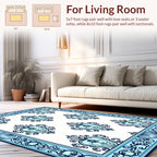 Light Blue Navy Damask Pattern Rug