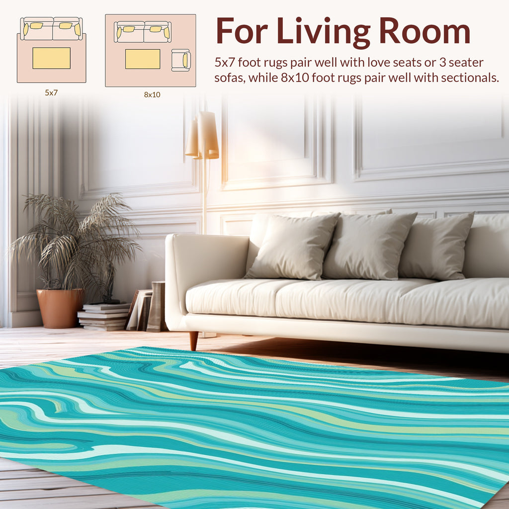 Teal Wavy Fluid Abstract Rug