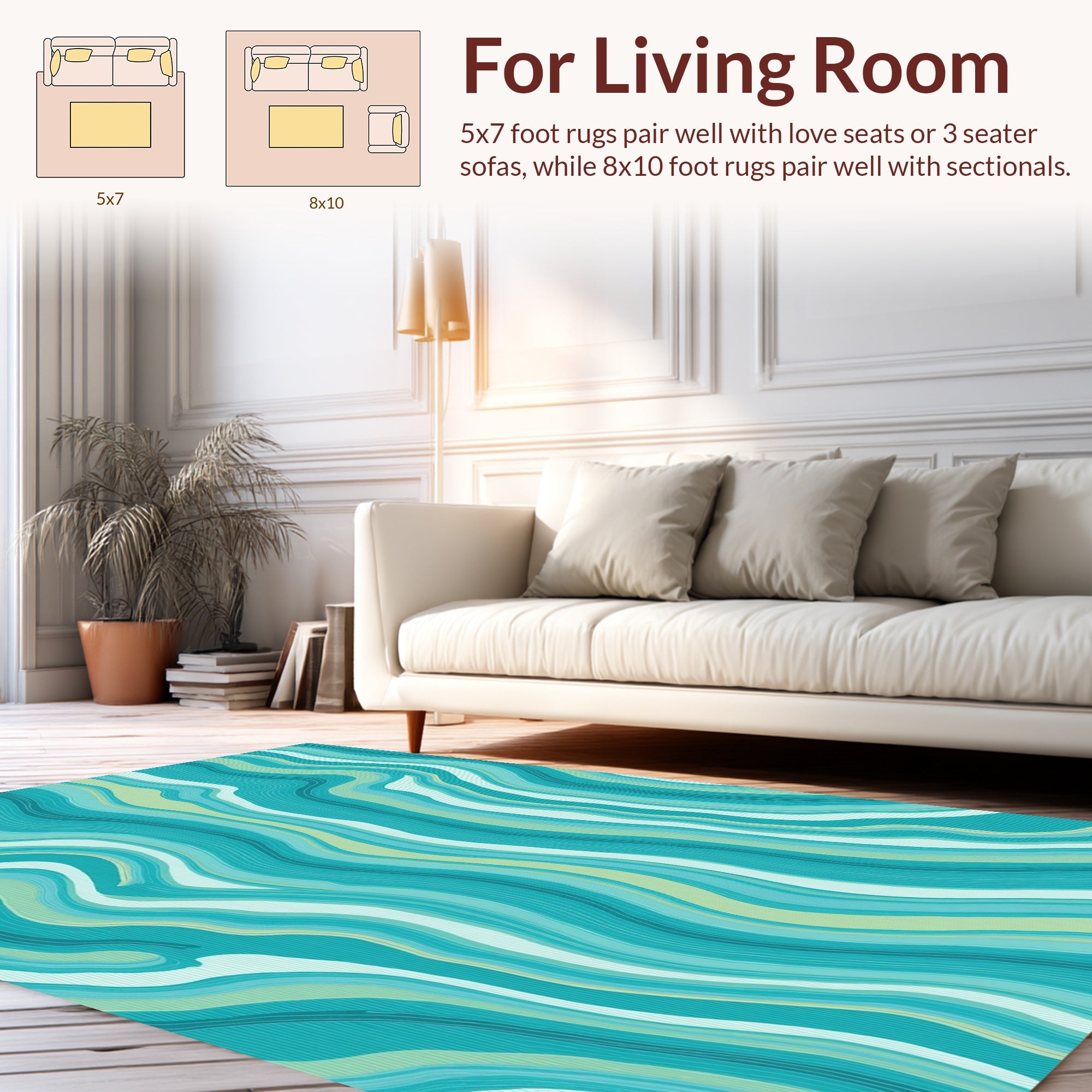 Teal Wavy Fluid Abstract Rug