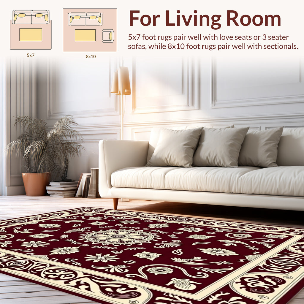 Ornate Floral Scrollwork Patterned Rug