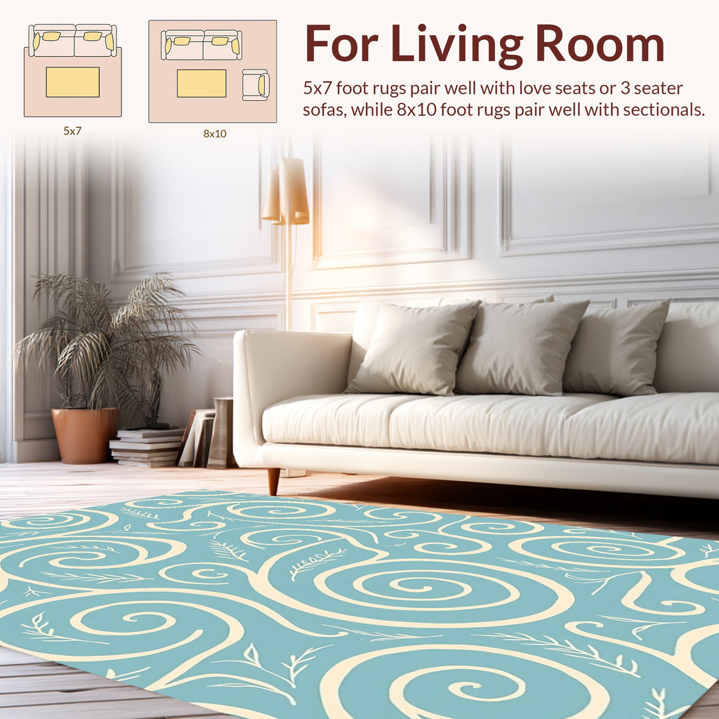 Coastal Swirls And Leaf Pattern Rug