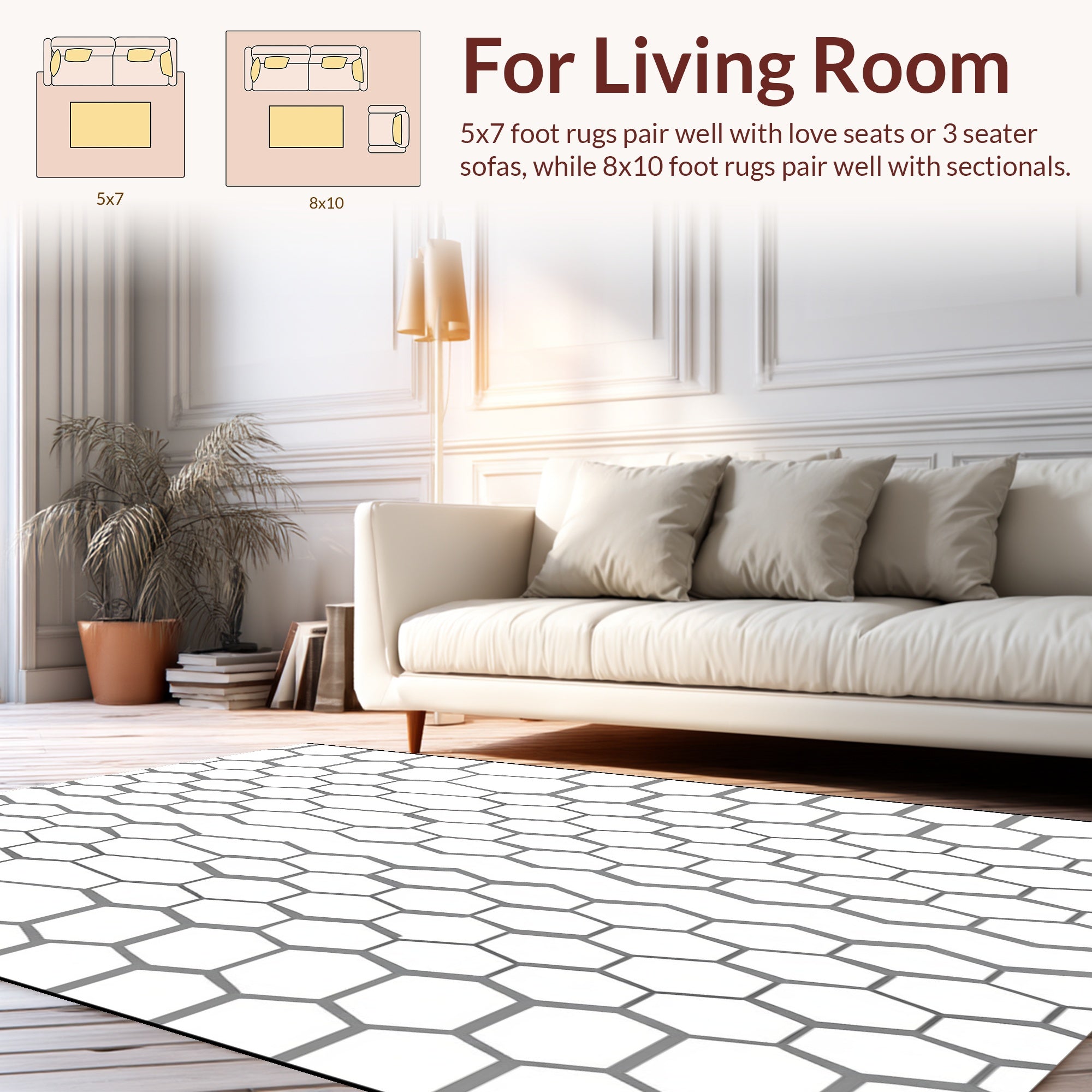 Gray Hexagonal Geometric Pattern Rug