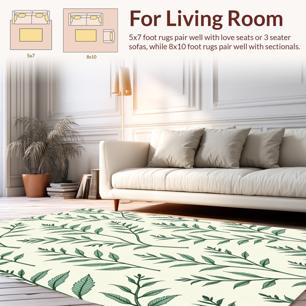 Green Botanical Leaf Pattern Rug