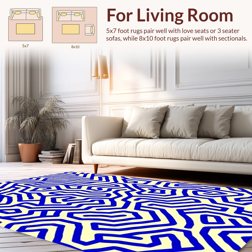 Abstract Blue Maze Pattern Rug