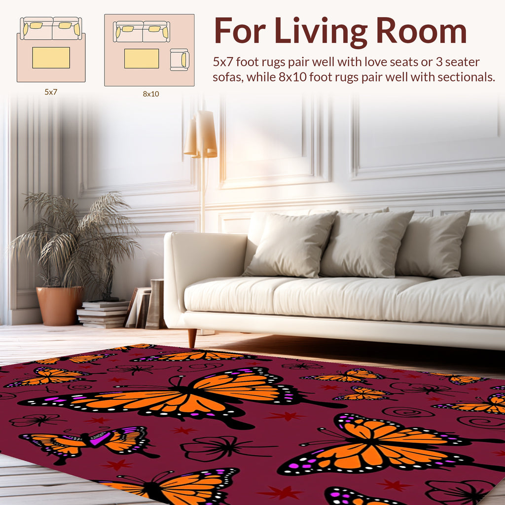 Orange Butterfly Pattern Design Rug