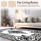 Ornate Black White Floral Scroll Work Rug