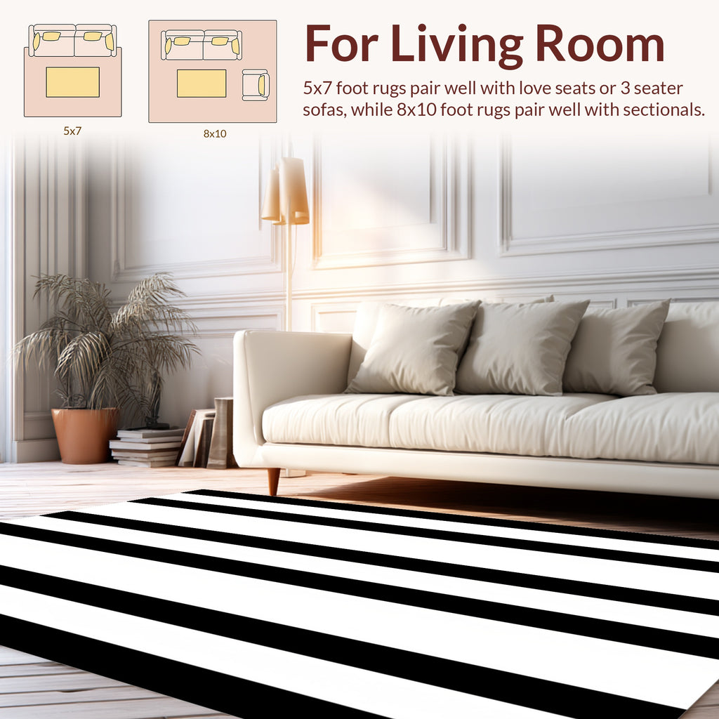 Bold Black White Stripe Design Rug
