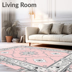 Pale Pink Floral Damask Scrollwork Rug