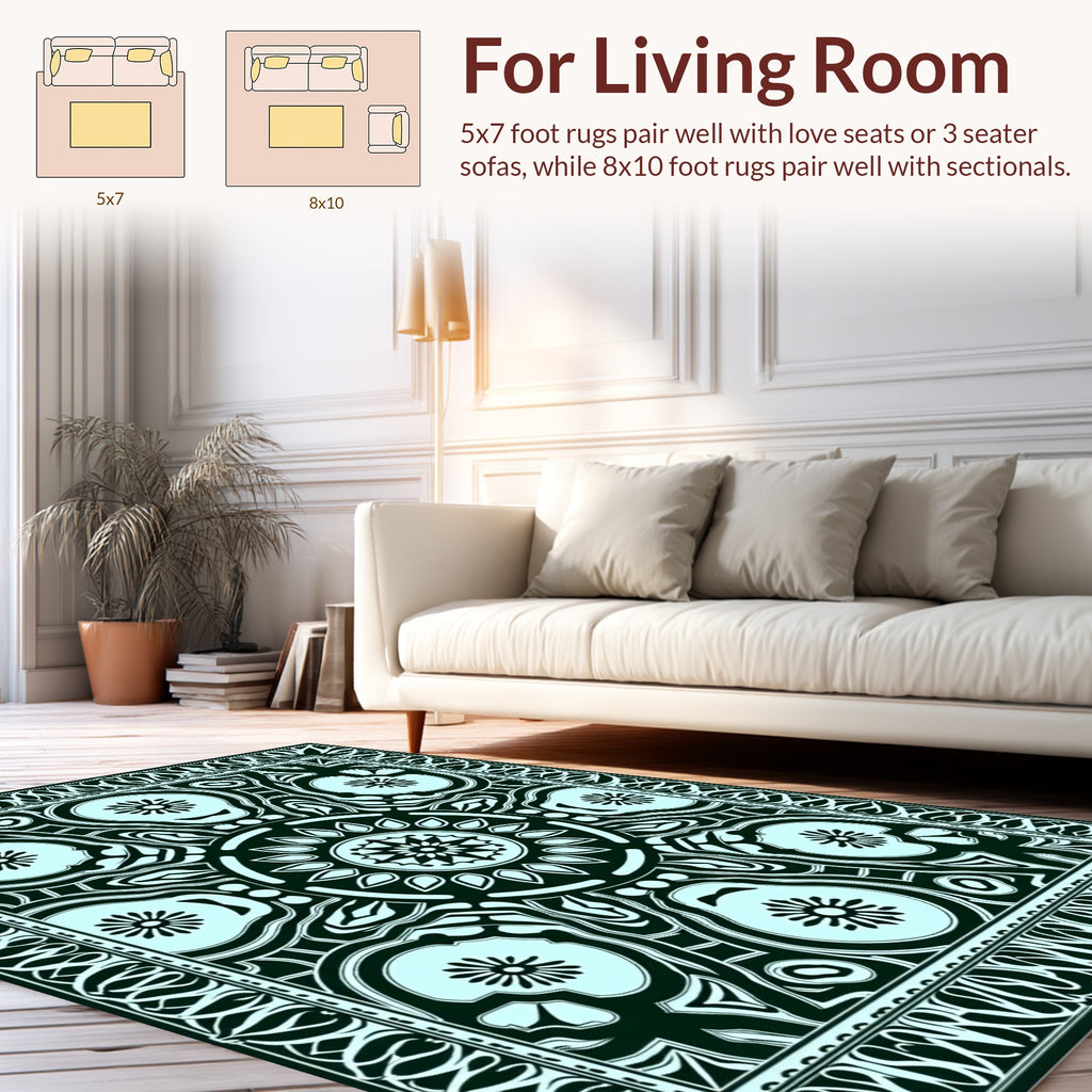 Ornate Dark Floral Mandala Design Rug