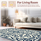 Dark Blue Scrollwork Abstract Pattern Rug