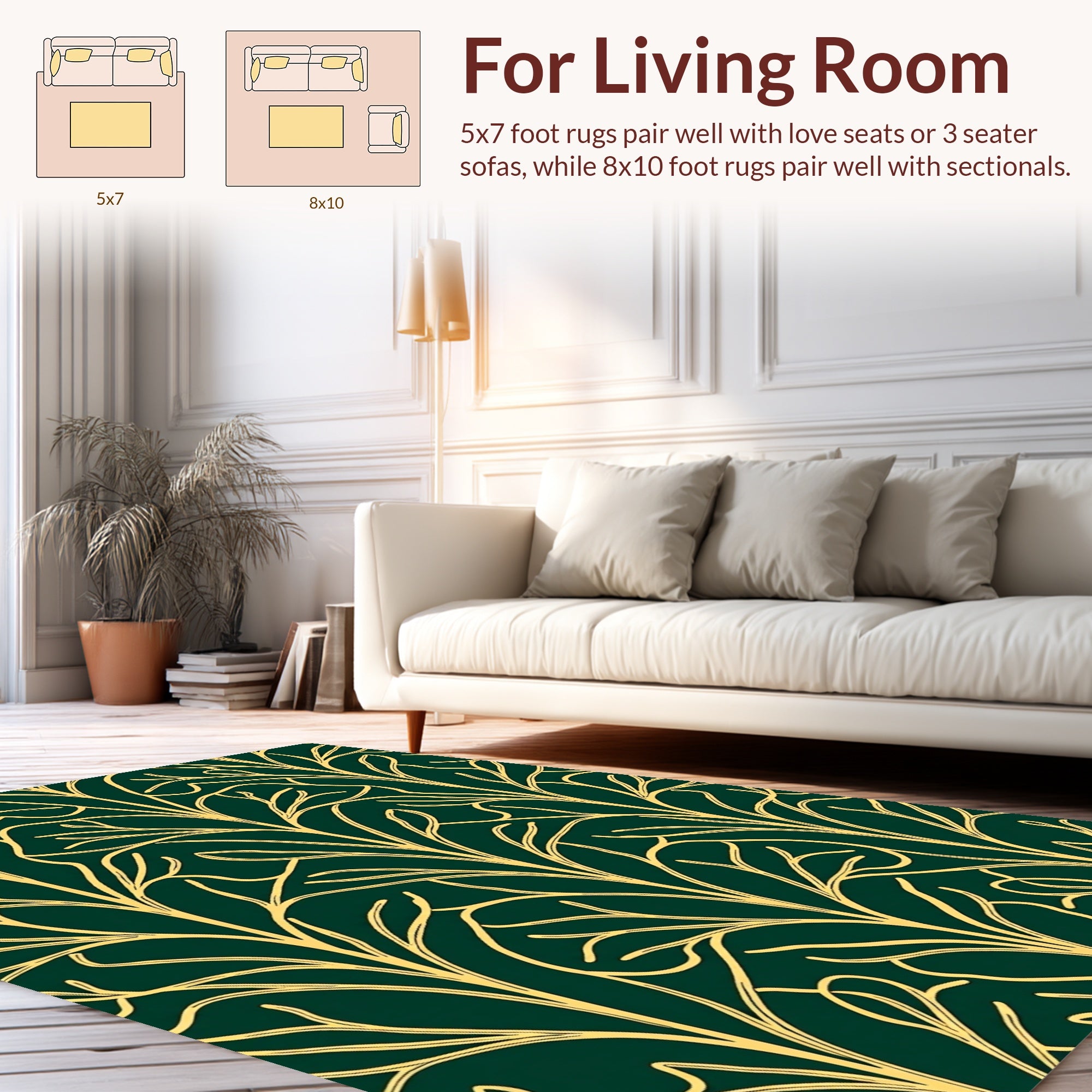 Art Nouveau Green gold Floral Pattern Rug
