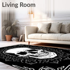 Black White Skull Mandala Frame Rug