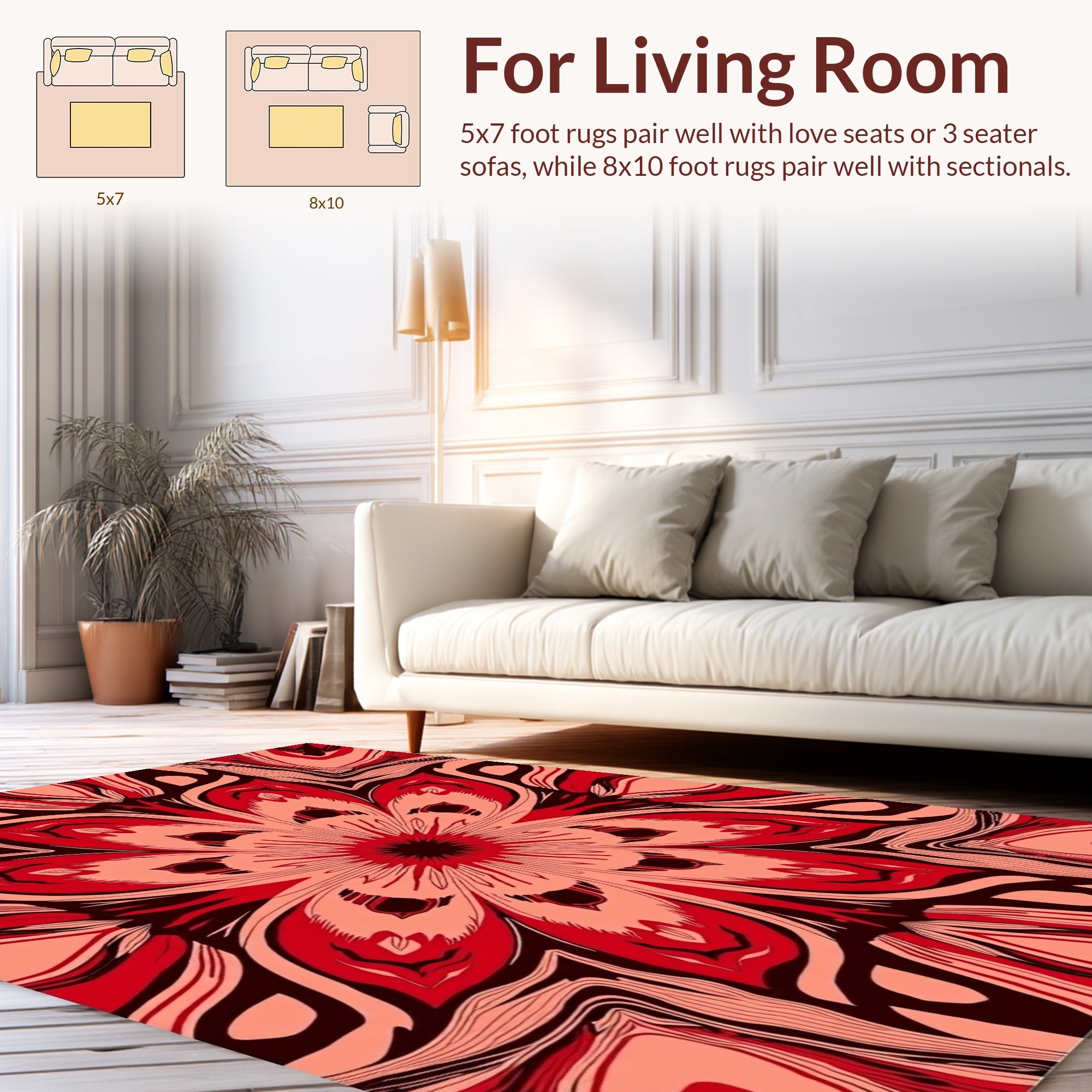 Radiant Red Floral Mandala Design Rug