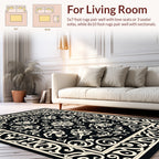 Black Ivory Ornate Floral Damask Rug