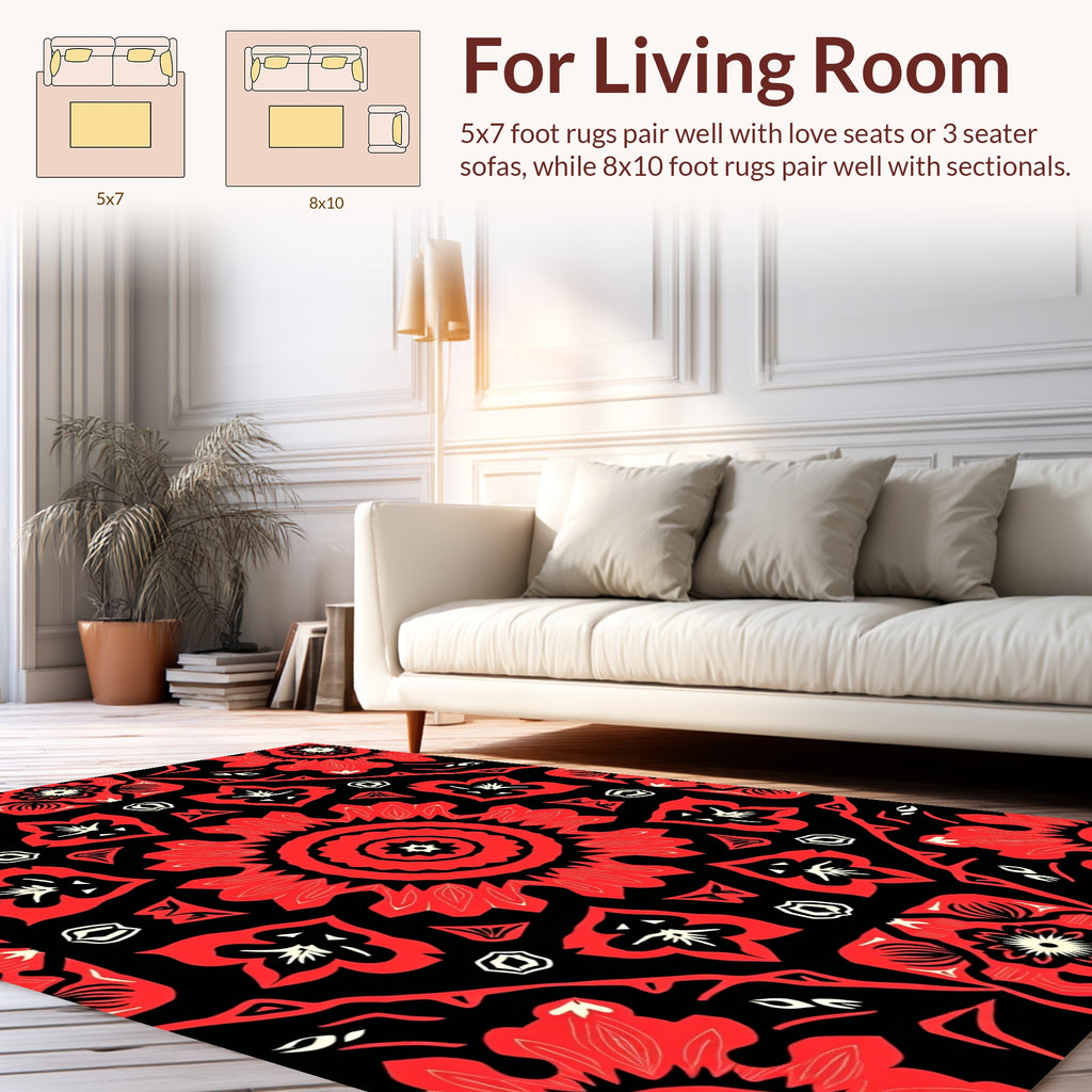 Bold Red Floral Medallion Art Rug