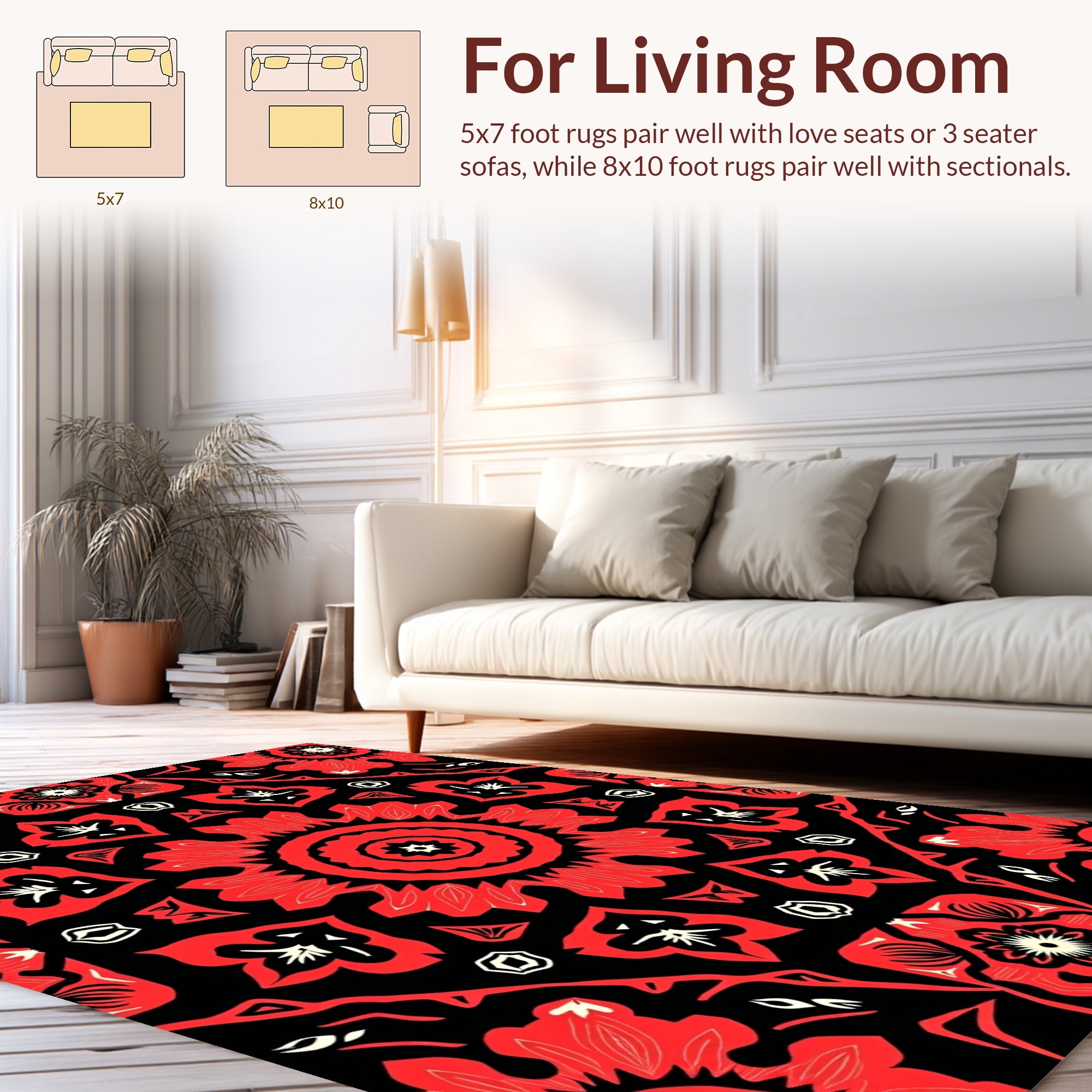 Bold Red Floral Medallion Art Rug