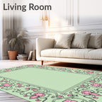 Pastel Pink Floral Vine Border Rug