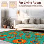 Vibrant Teal Floral Sunburst Design Rug