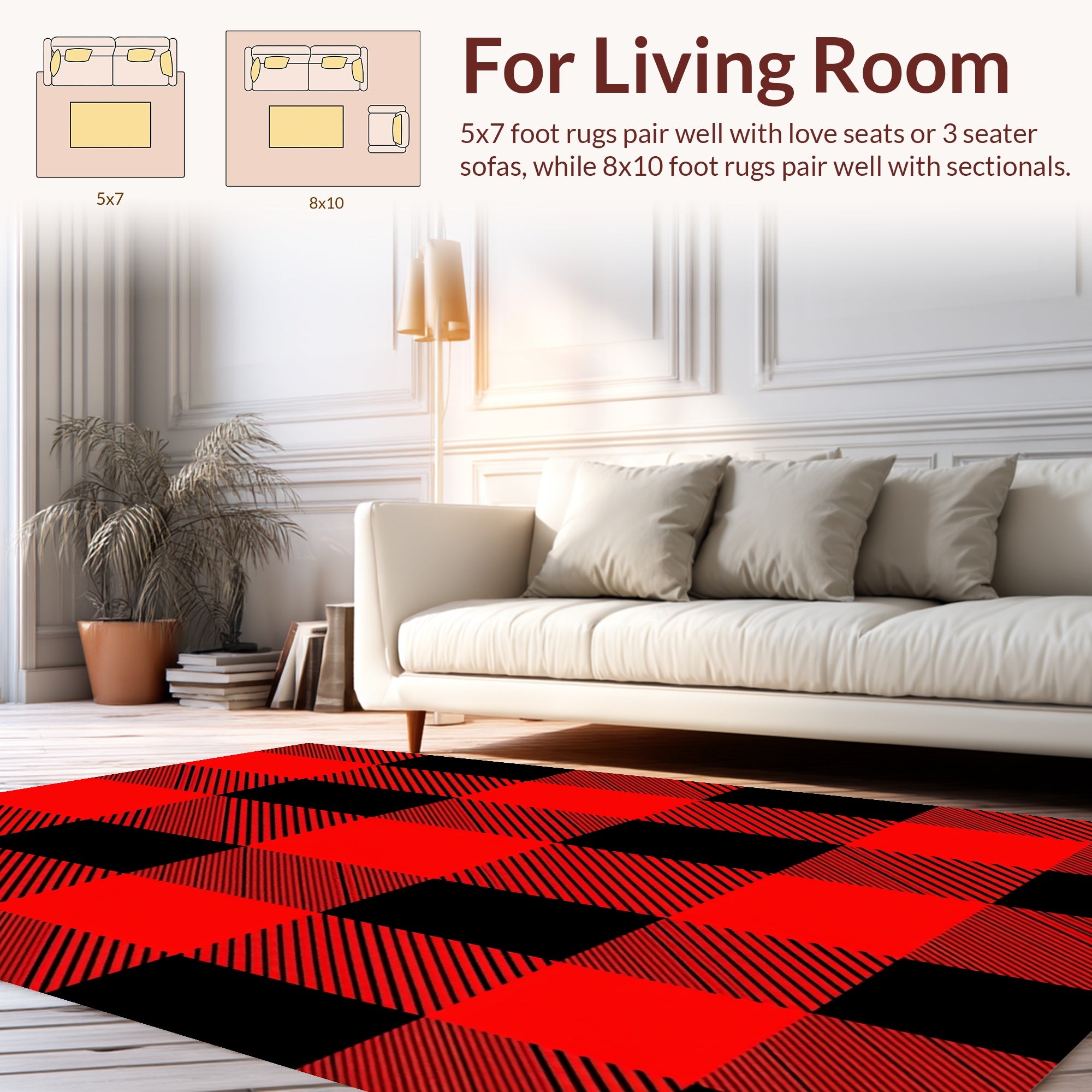 Red Black Checkered Pattern Rug