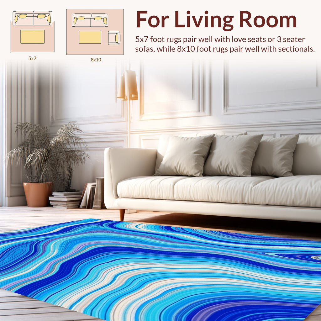 Blue Fluid Marble Swirl Rug