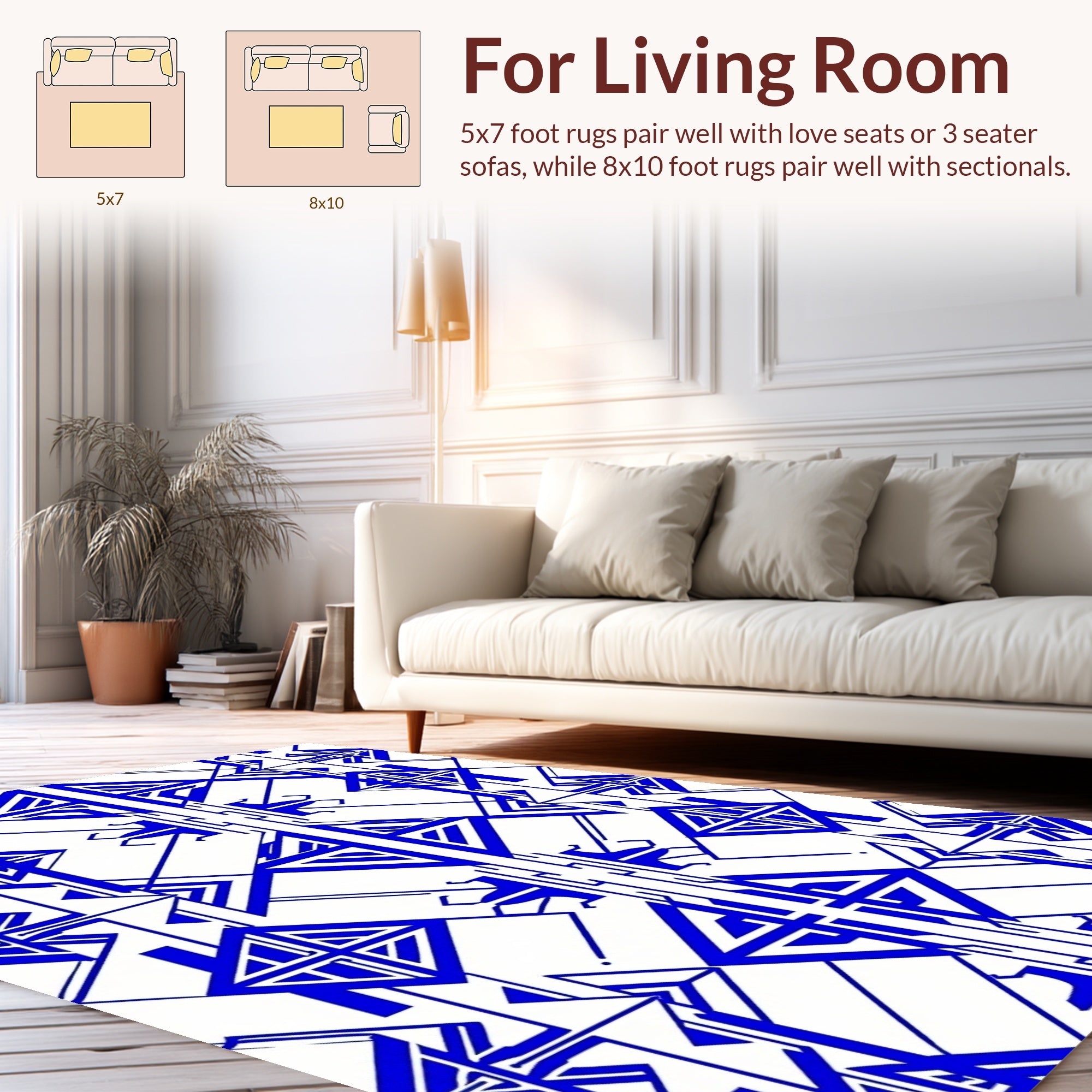 Symmetrical Blue Linear Geometric Style Rug