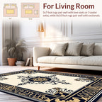 Classic Dark Navy Gold Floral Medallion Design Rug