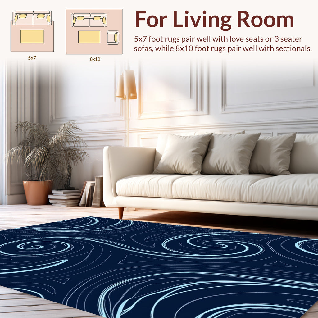 Navy Swirling Lines Pattern Rug